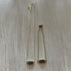 Kendra Scott Gold Elisa Lux Necklace and Elaina Lux Bracelet in Platinum Drusy